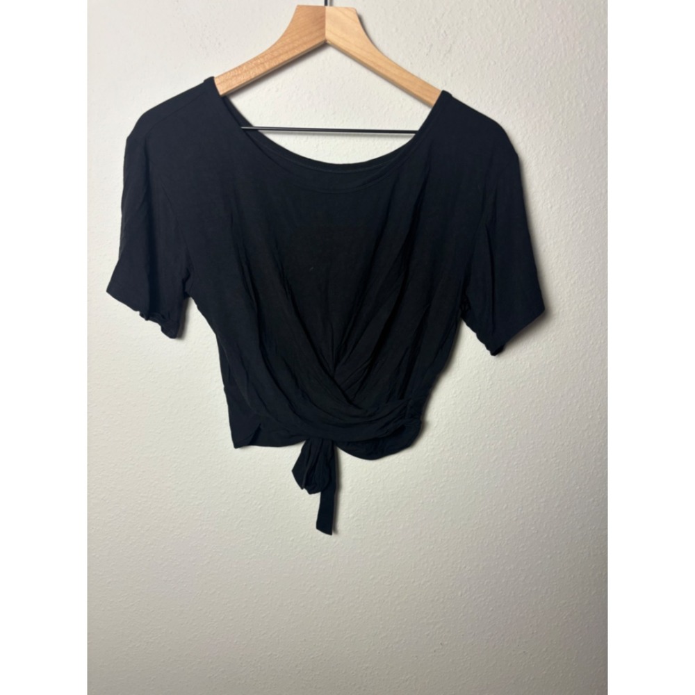 Heavenly By Victoria's Secret Black Short Sleeve Wrap Tie Front Crop Top Medium
